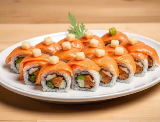 sushi order topped with salmon nyt